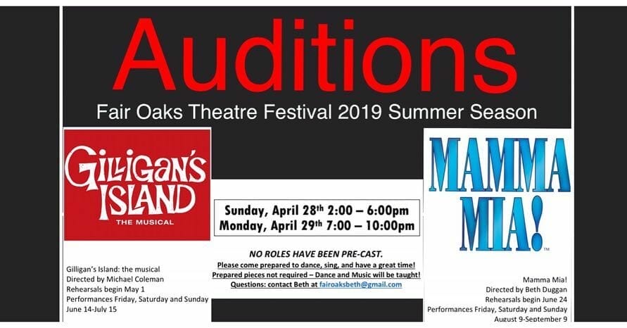 fair oaks theatre festival auditions for giligans island and mama mia