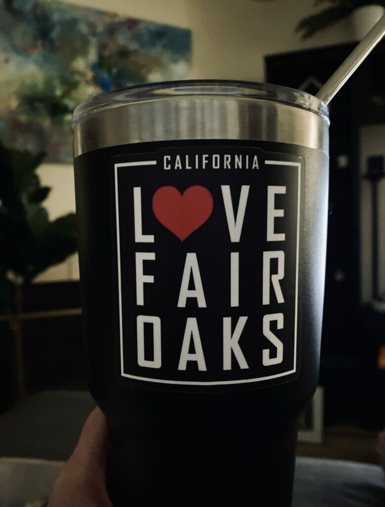 i love fair oaks sticker on a cup